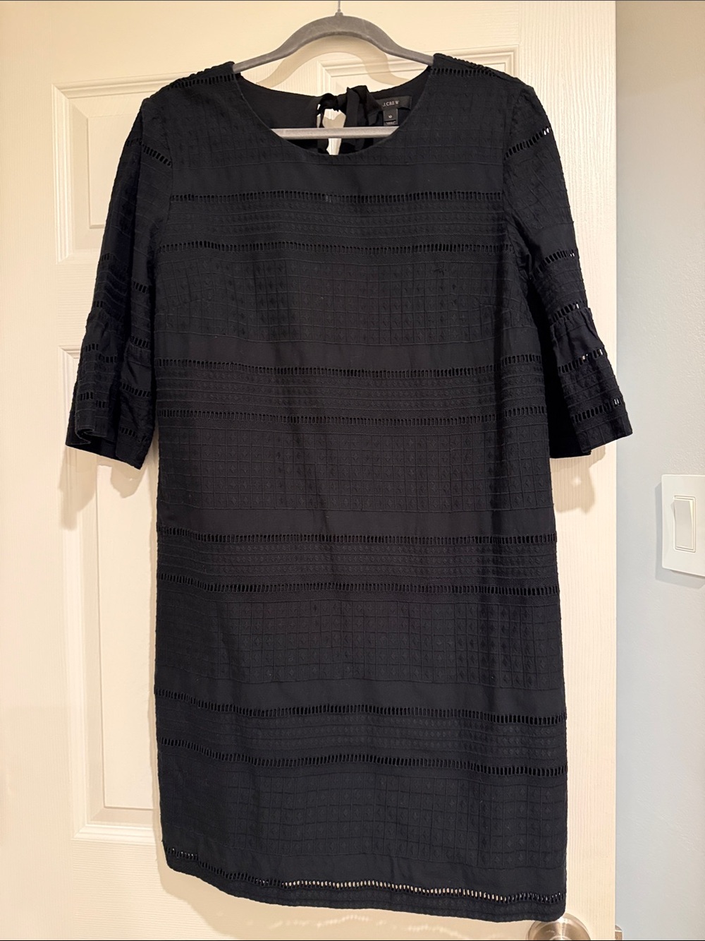 J. Crew Black Lace-Detail Midi Shift Dress